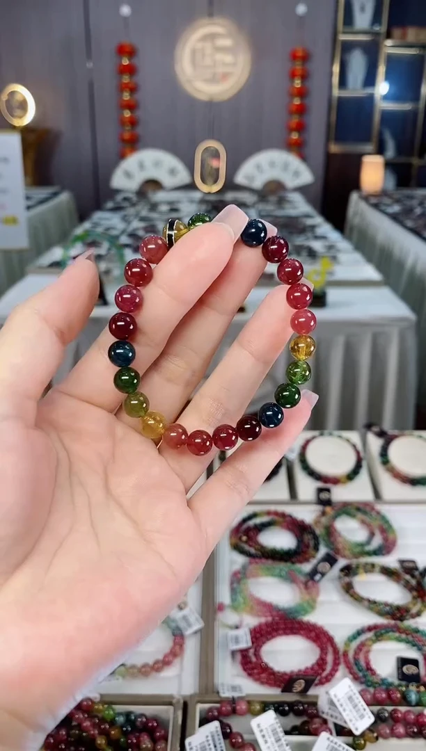 未镶嵌老矿碧玺彩虹单圈手串7mm+碧玺hon多样性发货一条