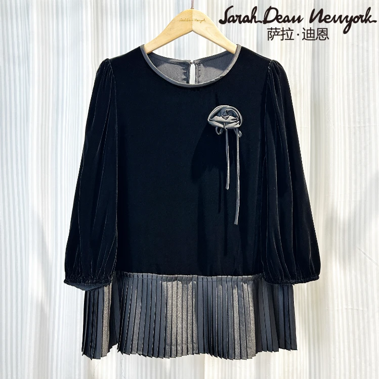 【萨拉迪恩】桑蚕丝华丽优雅大气轻奢独特长袖设计感上衣