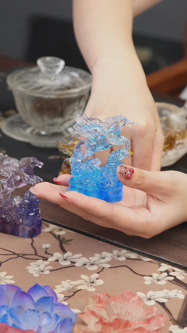 手工艺品琉璃蓝色飞马茶宠摆件