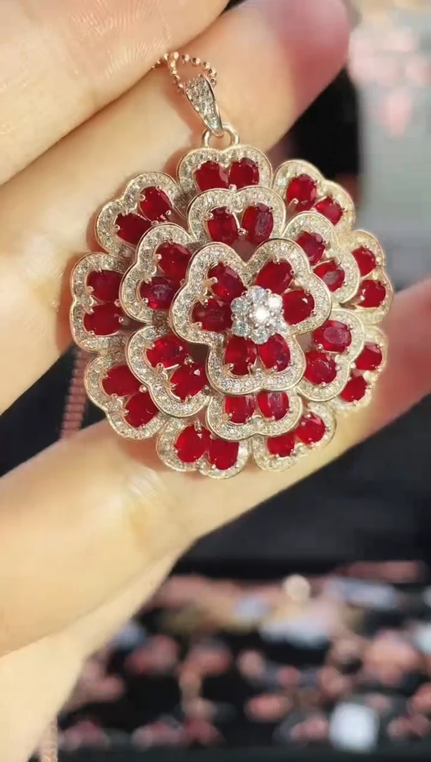 颈饰银S925镶嵌红宝石吊坠