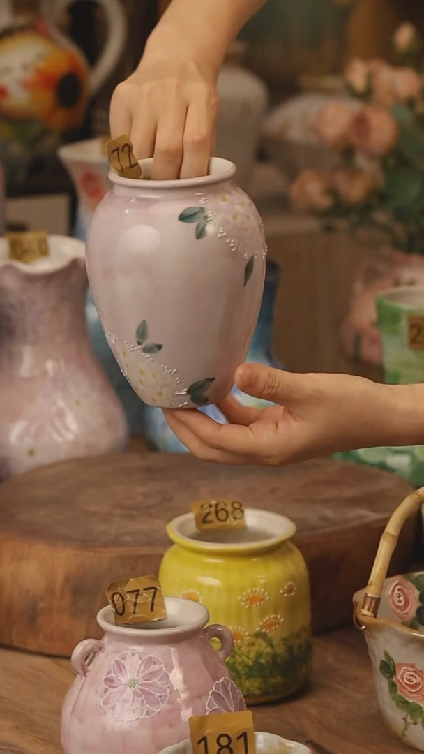 陶瓷景德镇设计师手作花器摆件侘寂风@M172@