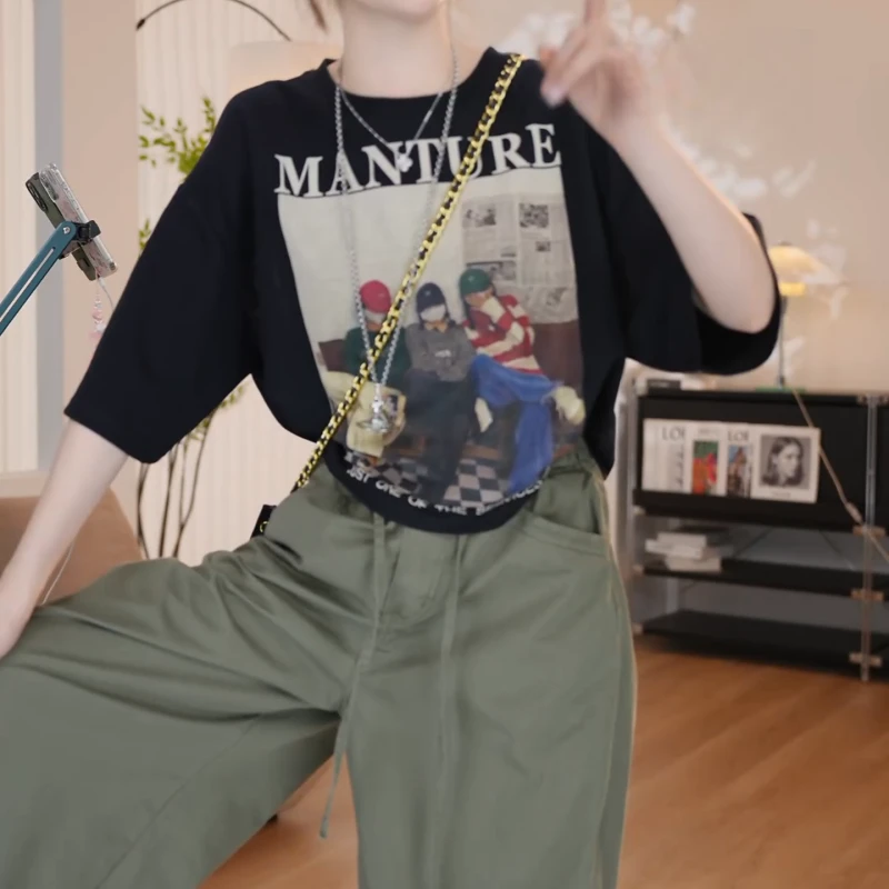 【姐妹淘】新款夏季时尚修身减龄卡通印花薄款短袖T恤LK2503383