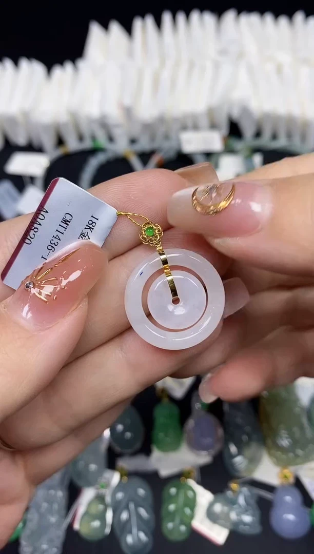 吊坠(不含链)18K金镶嵌翡翠子母扣18K金扣镶嵌@@CMT1436-1