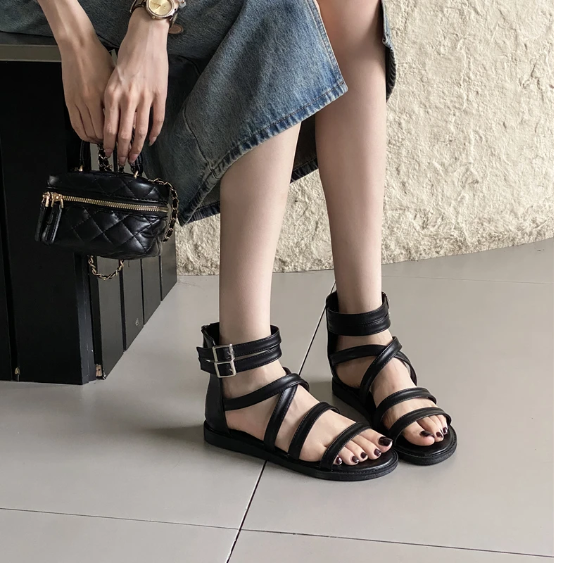 复古平底凉鞋女外穿女鞋2025夏季新款露趾软底软面罗马鞋女凉靴