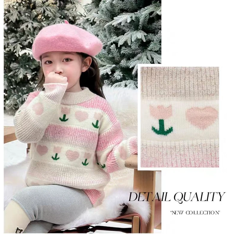 现货Q010女童冬季爱心郁金香毛衣