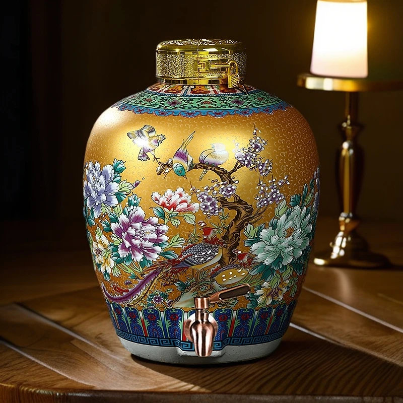 景德镇陶瓷粉彩泡酒坛空酒瓶酿酒缸5斤20斤30斤50斤复古密封酒壶