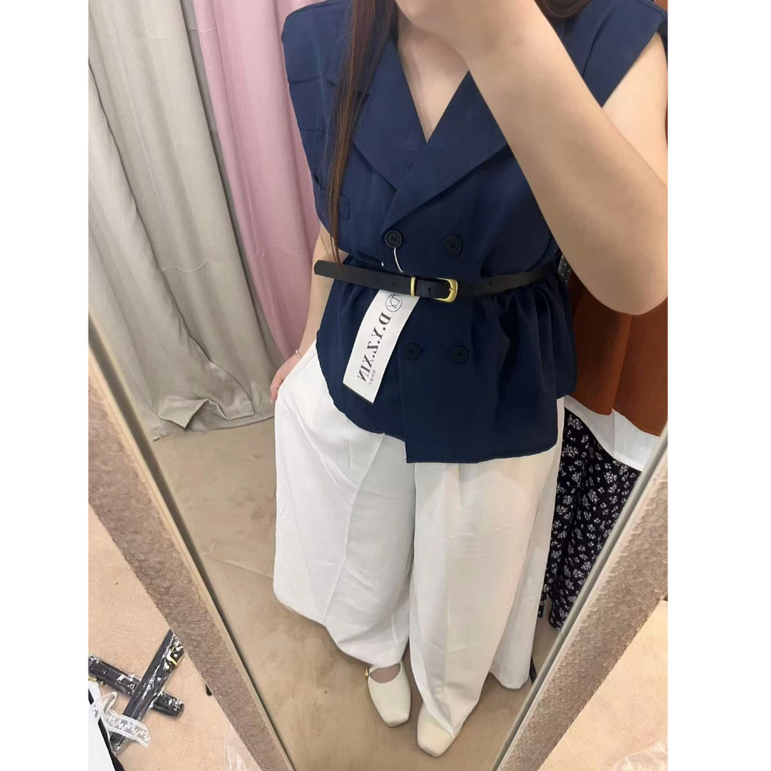 新款职场通勤时尚套装百搭夏季西装韩版气质套装双排扣休闲阔腿裤