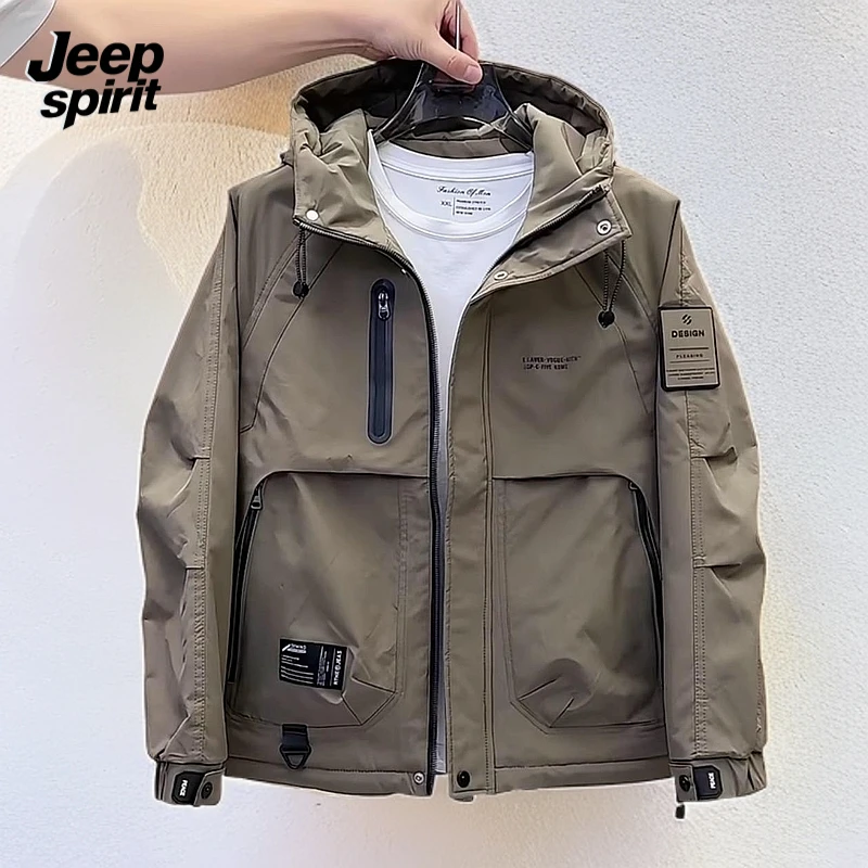 JEEPSPIRIT吉普春季新款男士加厚保暖连帽短款棉衣外套聚酯纤维防
