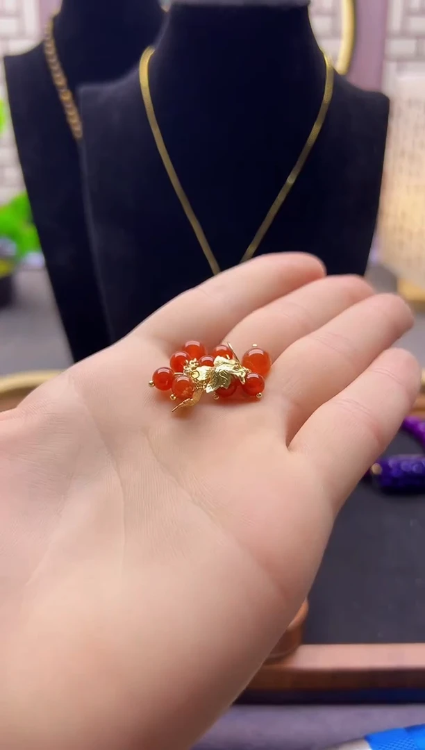 【闪购商品】南红玛瑙耳饰14K金镶嵌E237