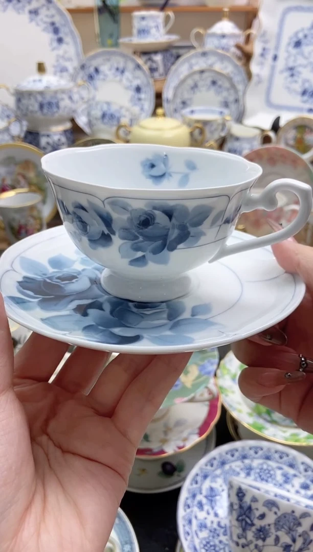 瓷片全新HOYA青花咖啡杯谨慎参拍，防伪帖撕毁无售后