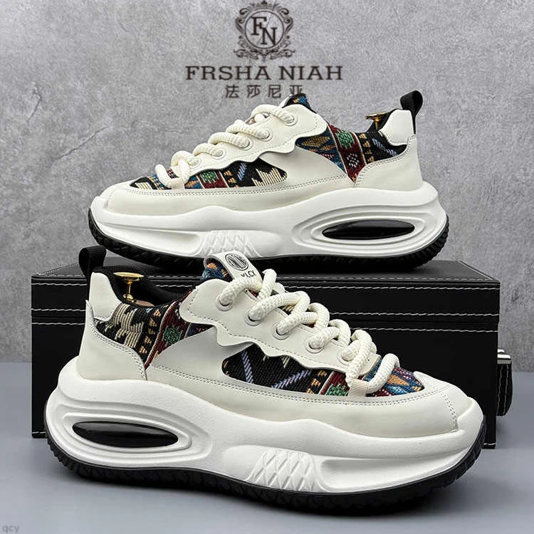 法莎尼亚男士老爹鞋2025春季新款百搭刺绣透气潮流百搭增高休闲鞋