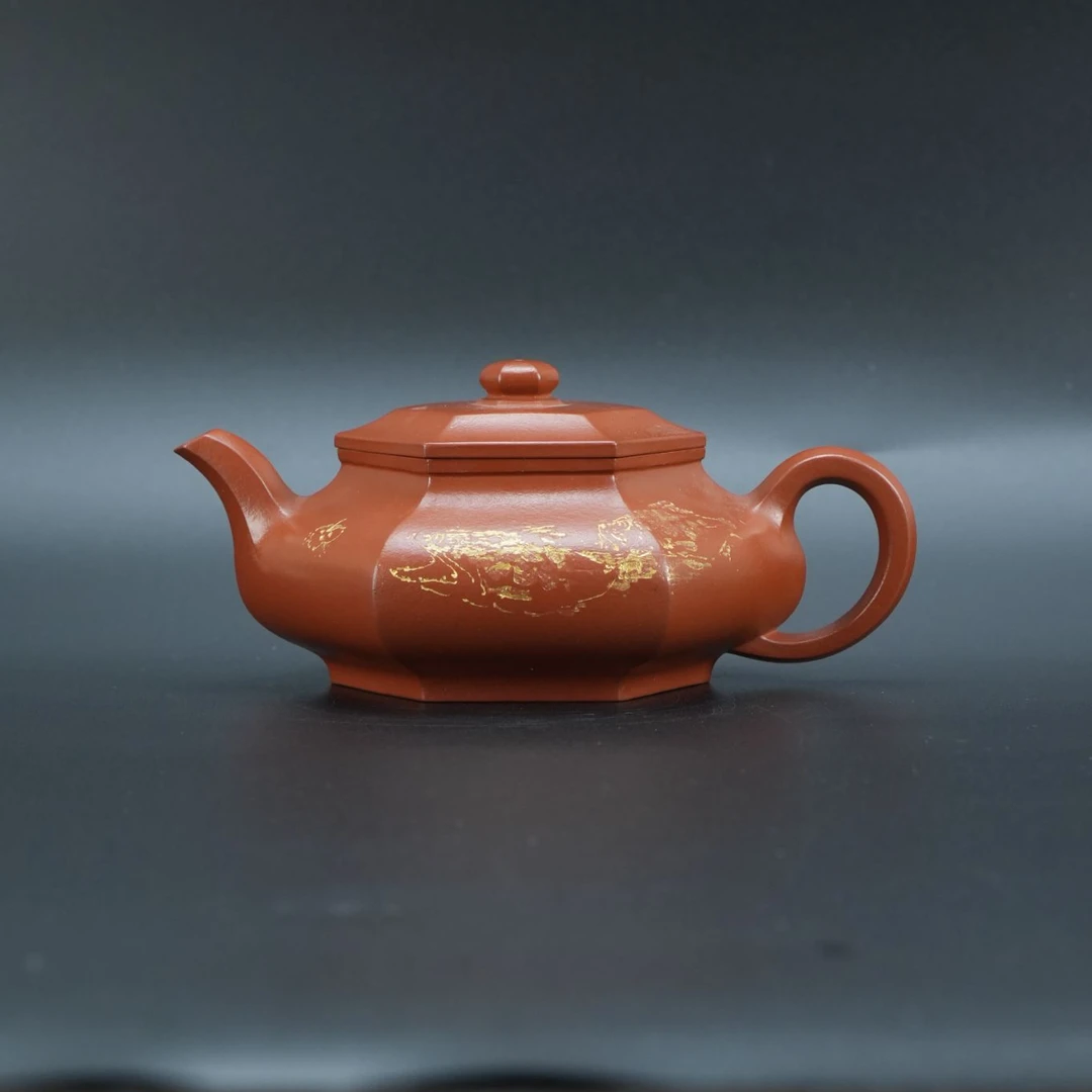 lot20980 429 戴静波 紫砂原砂朱泥六方虚扁壶 330cc