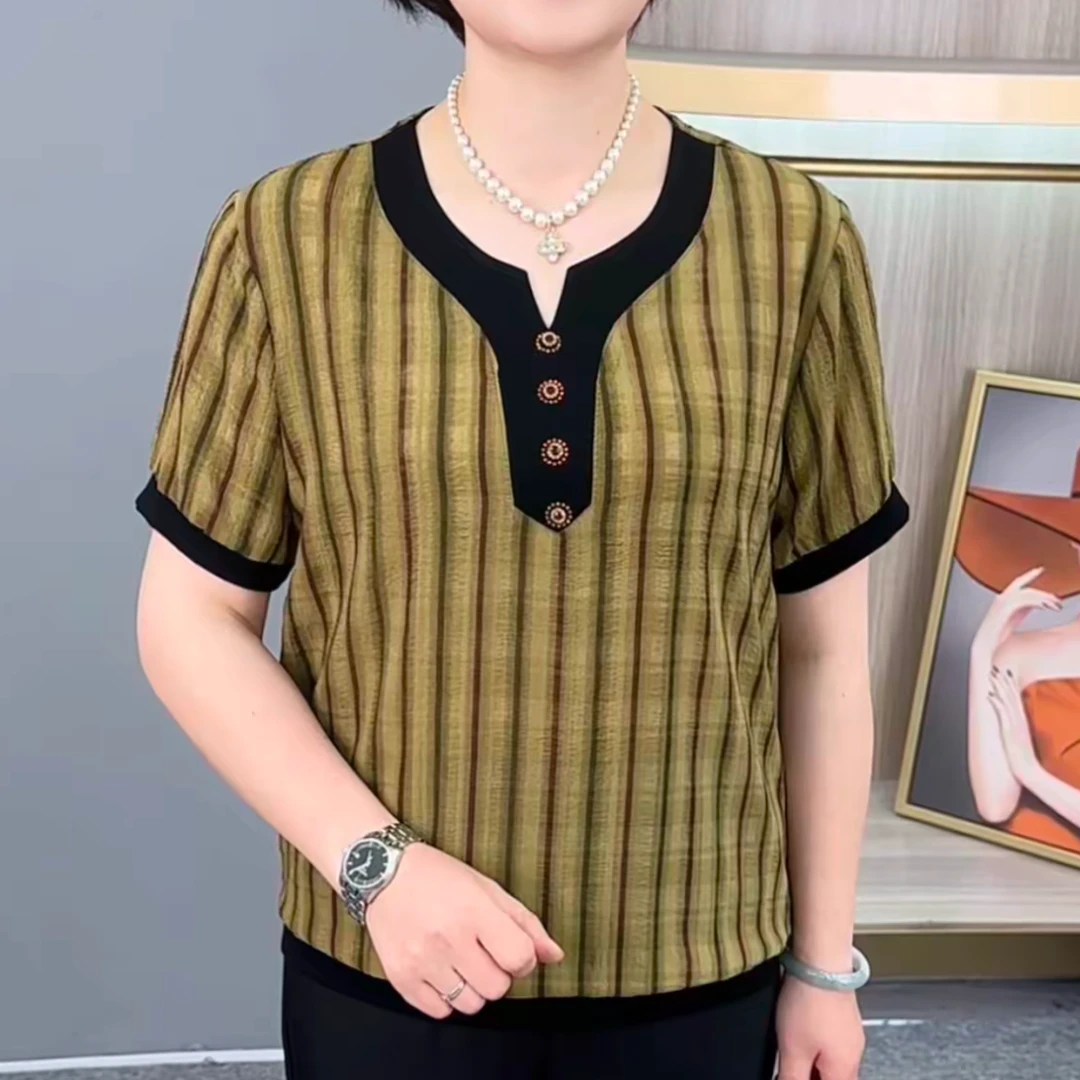 夏季新款时尚气质中老年妈妈装宽松休闲显瘦减龄短袖上衣