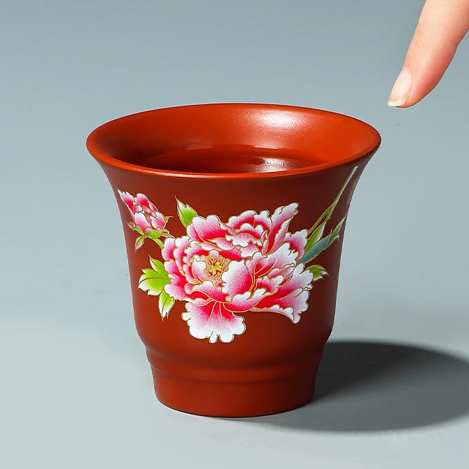 朱泥紫砂杯遇热水变色趣味陶瓷中式高档个人杯个人喝茶茶杯品茗杯