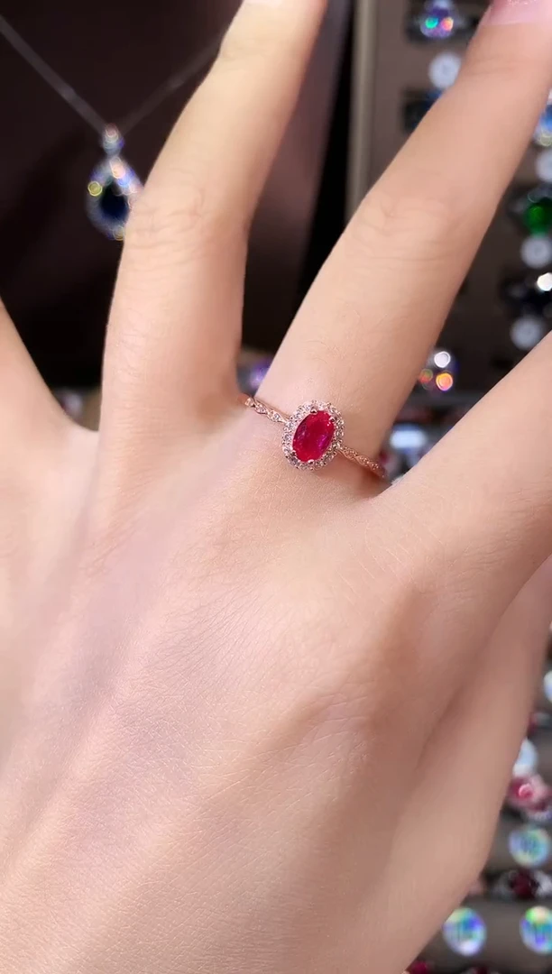 银S925镶嵌戒指红宝石46玫瑰金