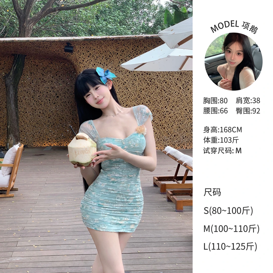 天鹅er 【巴黎画染】纯欲小众法式夏季性感碎花连衣裙E24Q0374