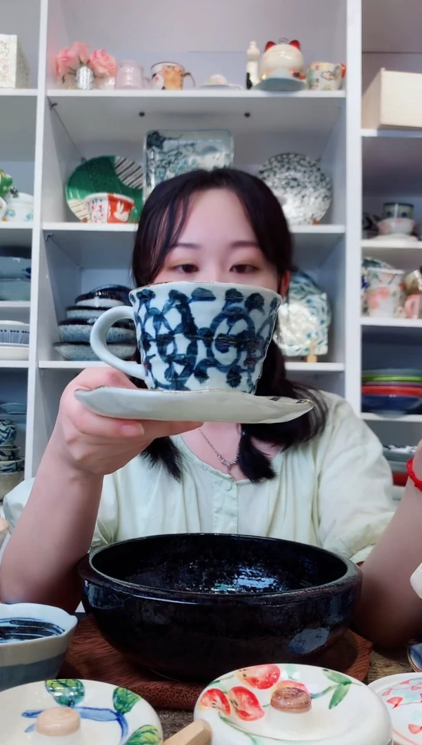 陶瓷章鱼唐草咖啡杯碟