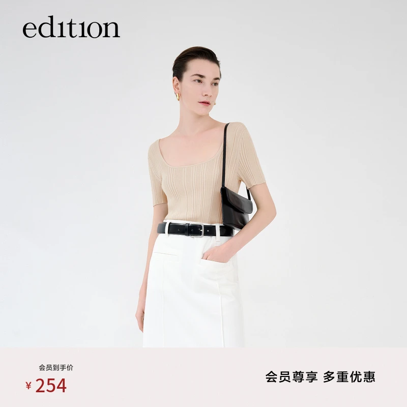 【商场同款】edition夏新款方领串珠修身针织上衣女#EBC2SWT021