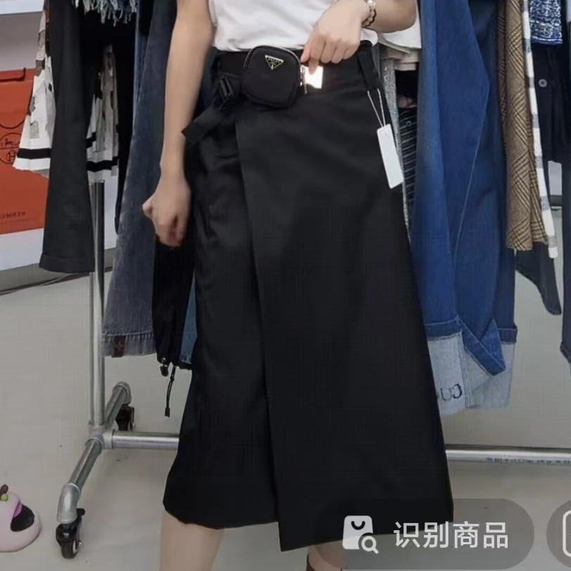 未使用 Prada/普拉达 系带A字半身长裙 黑色/40s