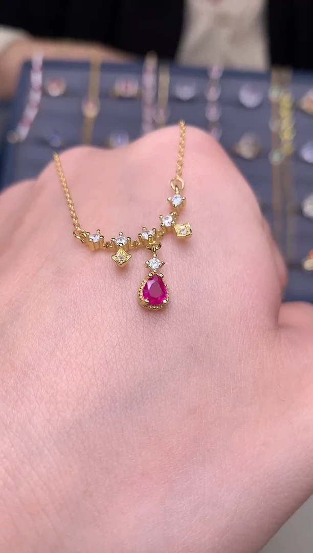 银S925镶嵌颈饰红宝石项链
