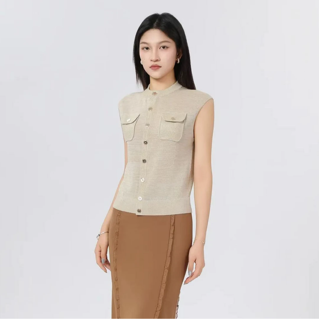 AMASS/阿玛施早春新款时尚百搭无袖设计气质针织马甲开衫548018