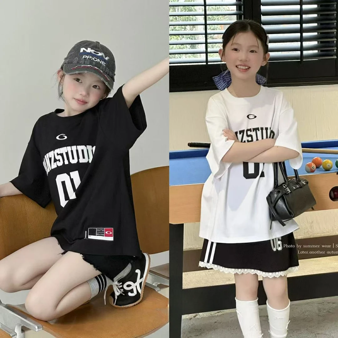 505696  韩版男童女童舒适时尚洋气百搭日常数字字母短袖