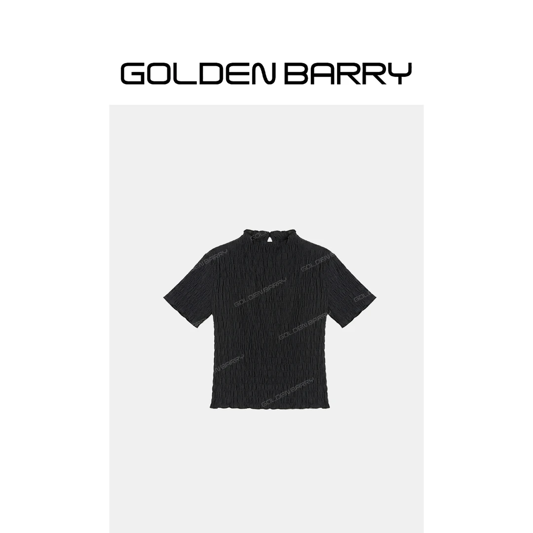 GOLDENBARRY「花漫漫」云朵边设计肌理感弹力小衫上衣206419