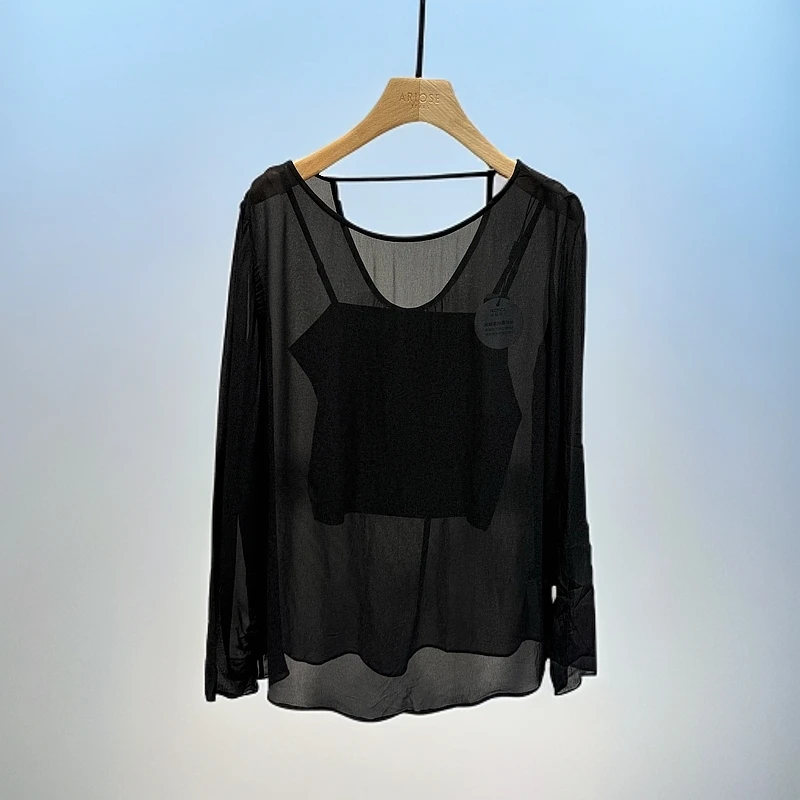 艾家夏季新款夏装新款薄款两件套蕾丝长袖时尚百搭气质休闲5012