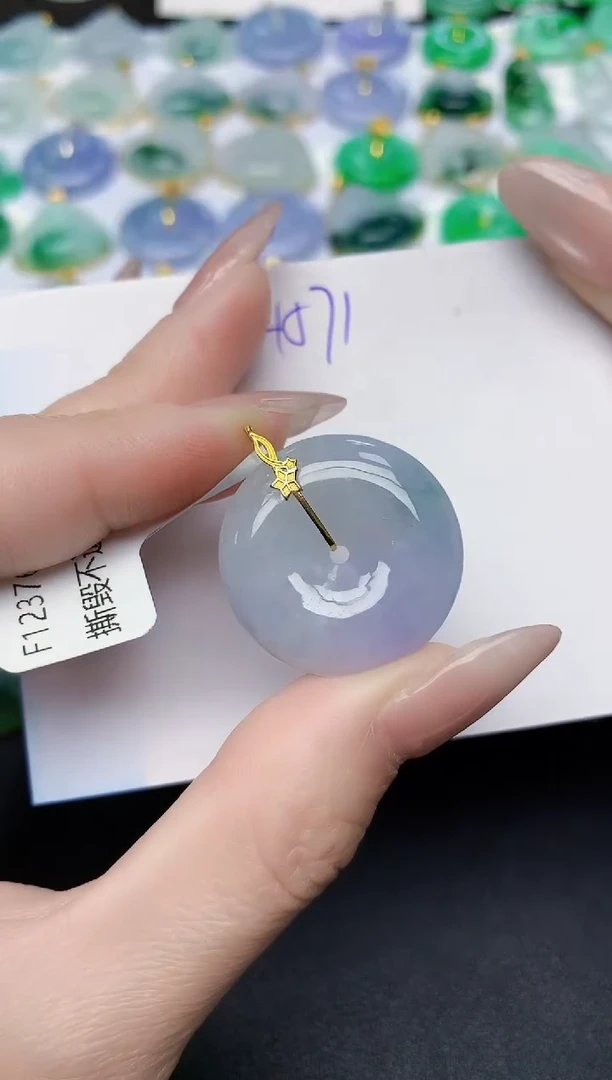 颈饰18K金镶嵌翡翠天然缅甸A货翡翠百元以上9元证书费自理