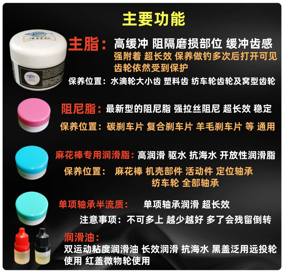 第四代路亚轮水滴轮纺车轮超长效润滑脂大小齿润滑油脂保养油套装