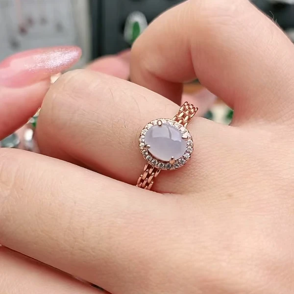 鑫辰珠宝天然A货翡翠银镶嵌设计款开口女戒指时尚百搭