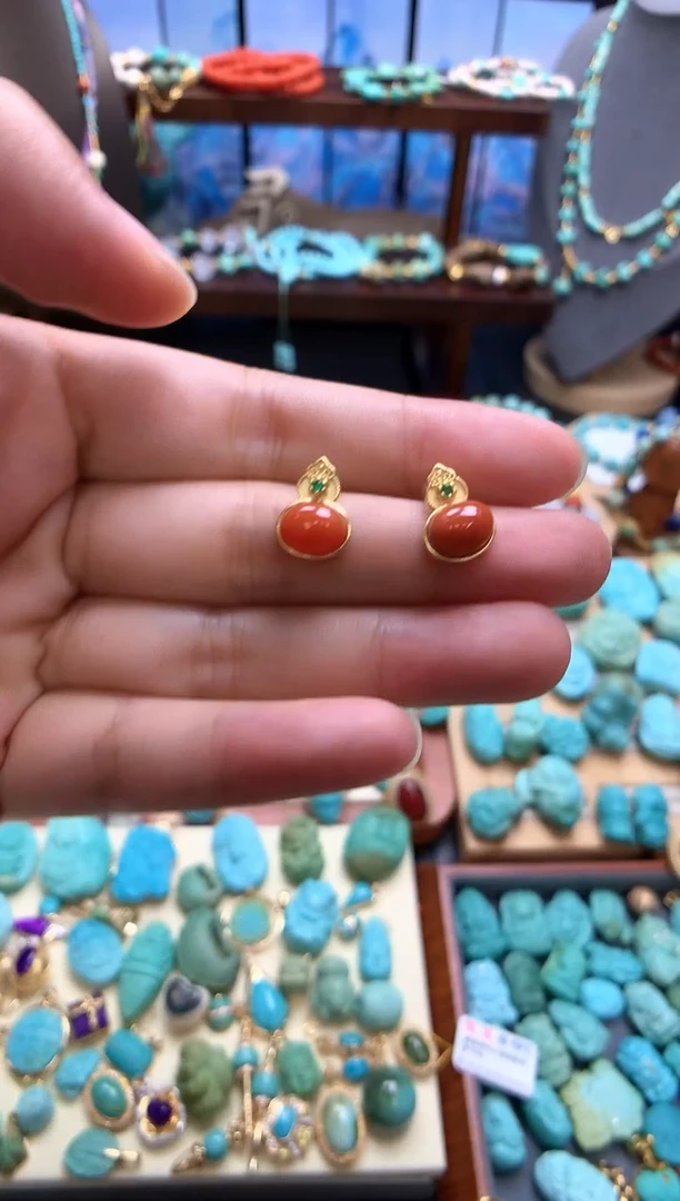 银S925镶嵌南红玛瑙耳饰南红耳钉