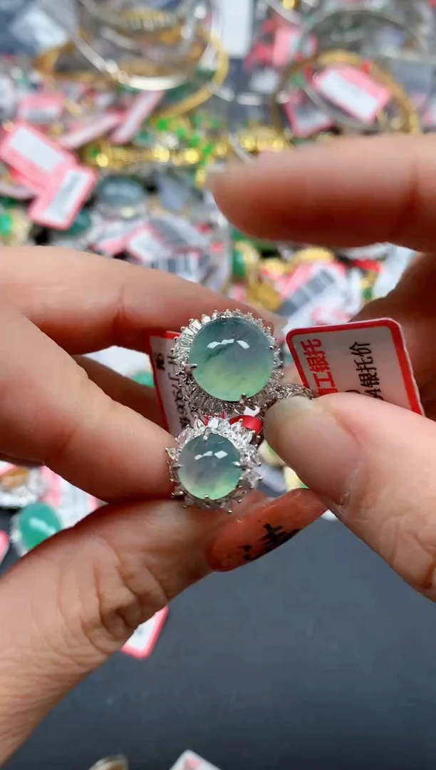 银S925镶嵌戒指翡翠天然A货缅甸翡翠