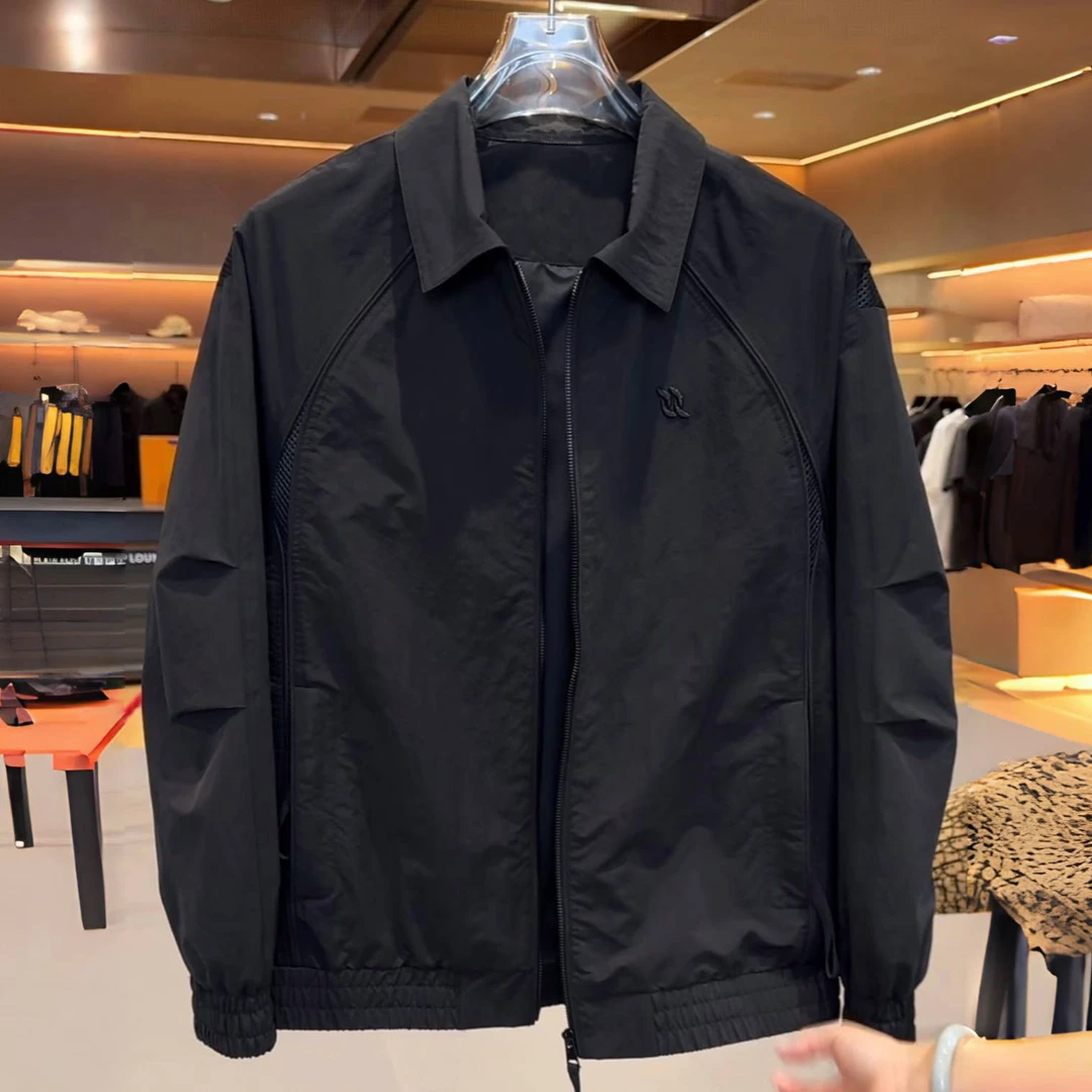秋季新款三防透气老钱风夹克男高级感纯色简约宽松休闲翻领外套