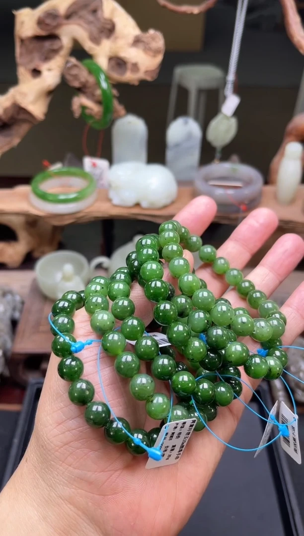 和田玉未镶嵌手串卡10阿富汗碧玉圆珠 多样性发一