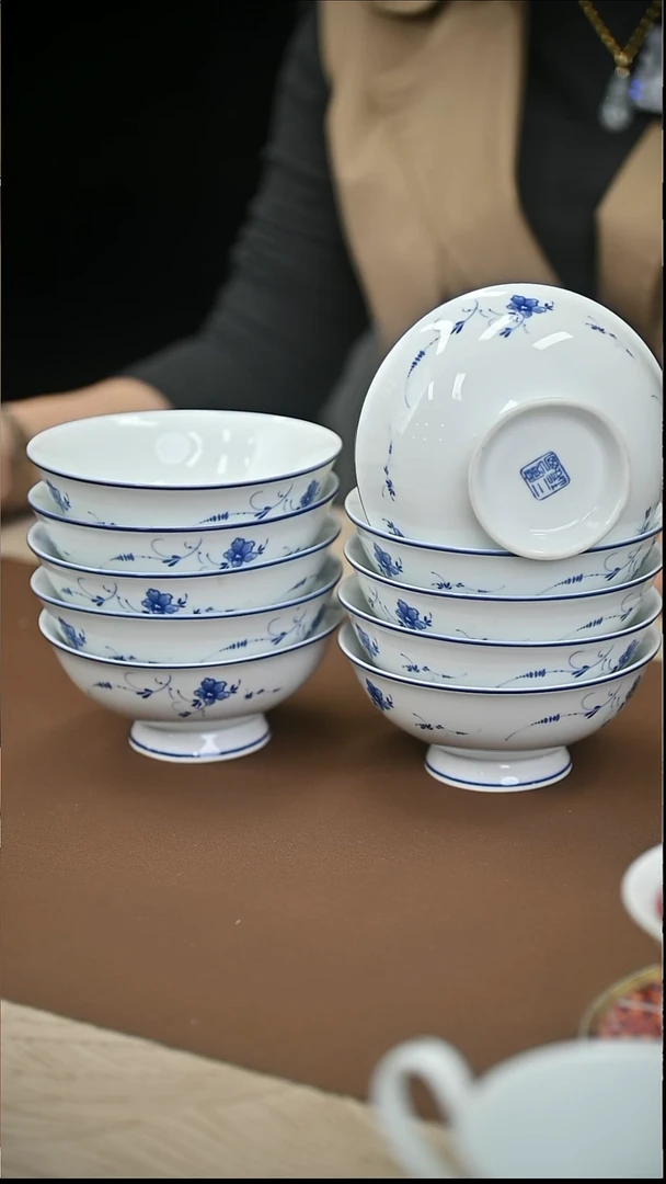 陶瓷微瑕4.5寸高脚碗兰花草10只装