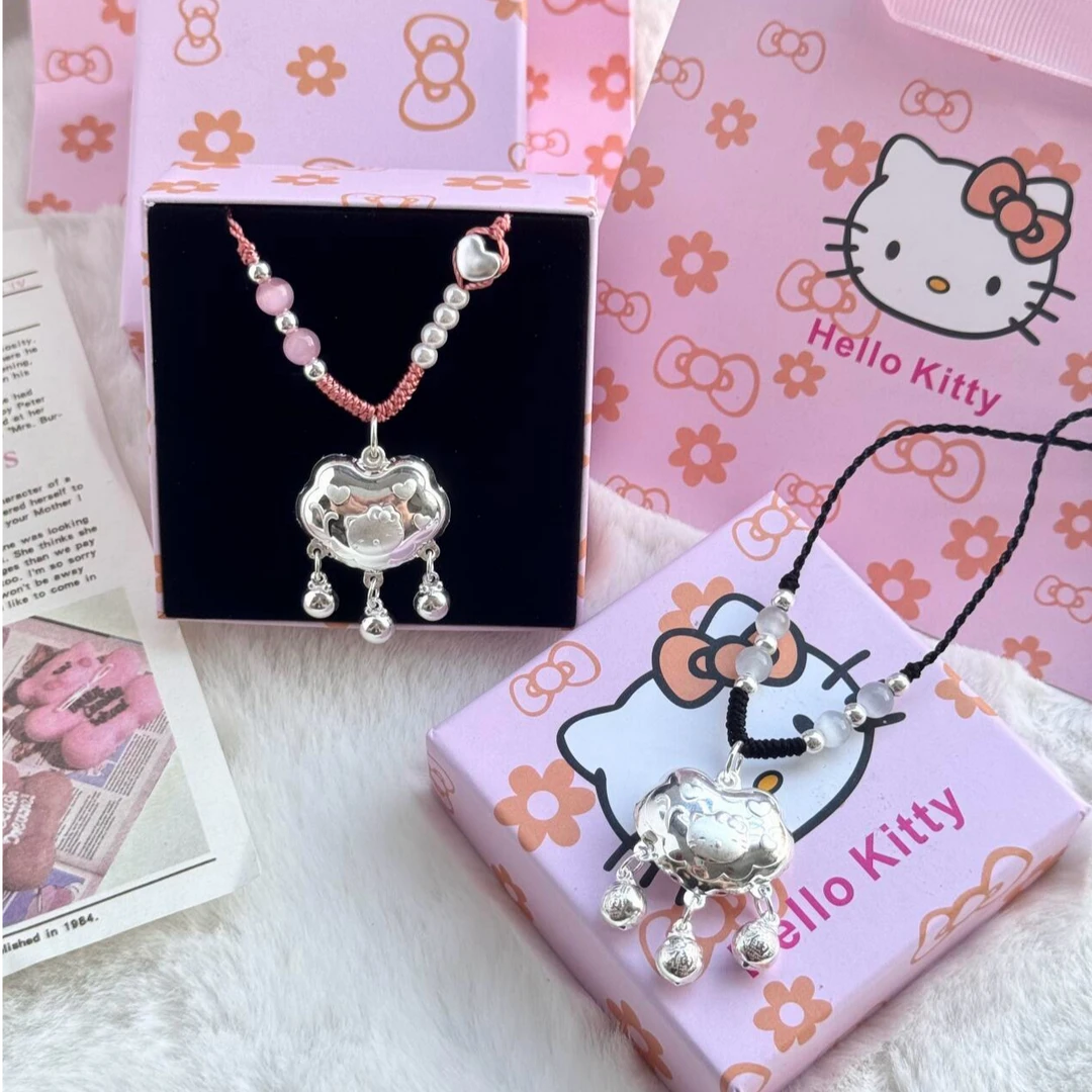 吊坠足银 足银999KT平安凯蒂纯银锁女hellokitty项链七夕生日礼物