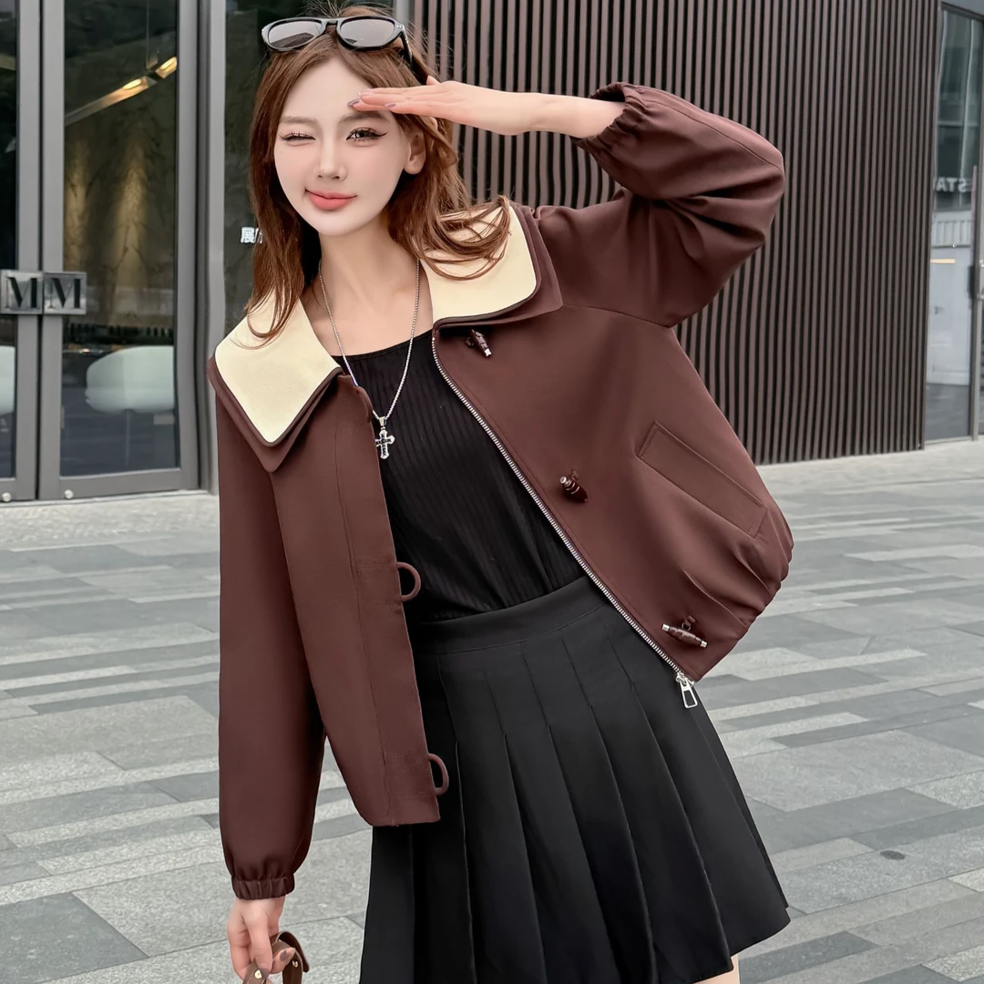 【衣佳精品】春季新款韩系减龄时尚百搭娃娃领短款外套