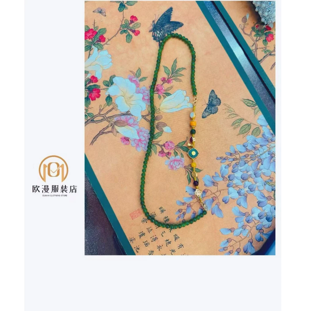 非金属合成锆石项链 欧漫家【国风项链】中式绿珠手串项链