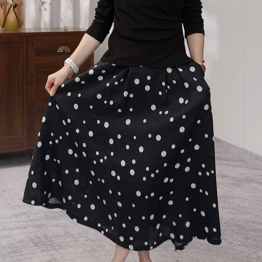 【F·J】2025春夏新款100亚麻不规则波点半裙FJ9815B