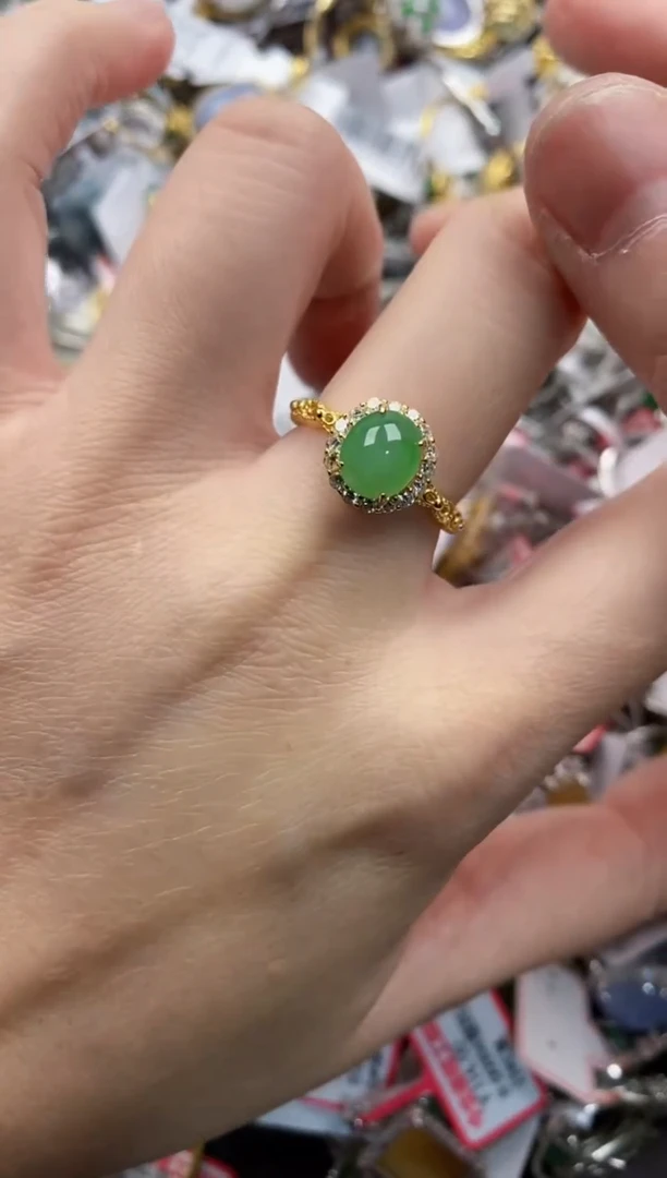 银S925镶嵌戒指翡翠222---5