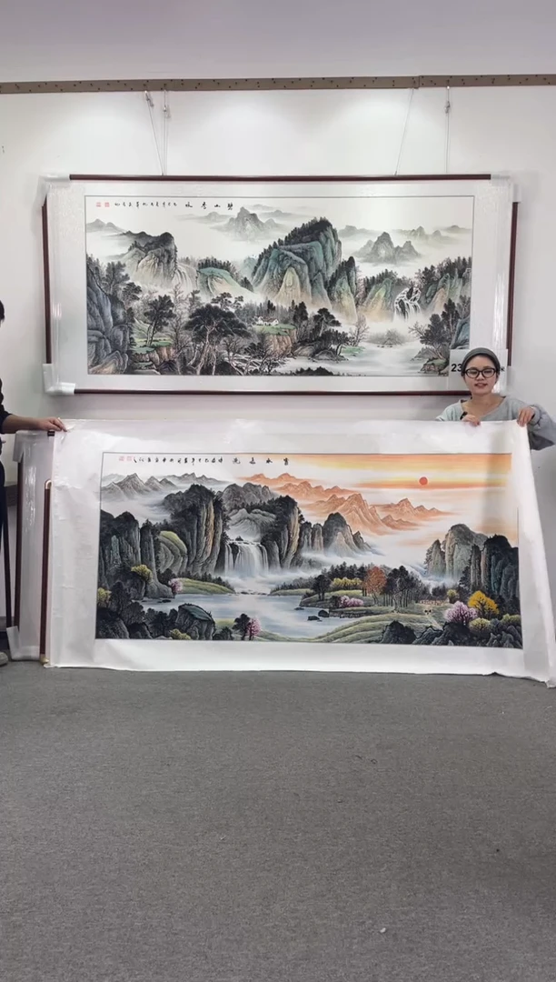 国画碧山秀水177*67手绘画芯