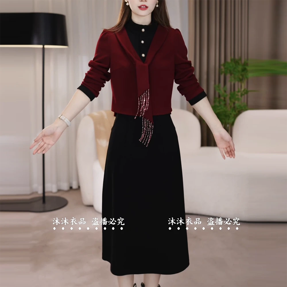 连衣裙显瘦气质洋气时尚中长裙秋冬显瘦气质收腰法式