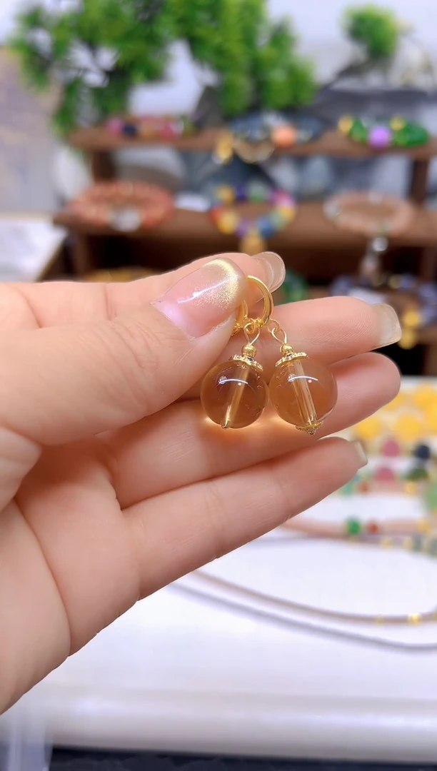 黄晶耳饰14K金镶嵌DIY款E637