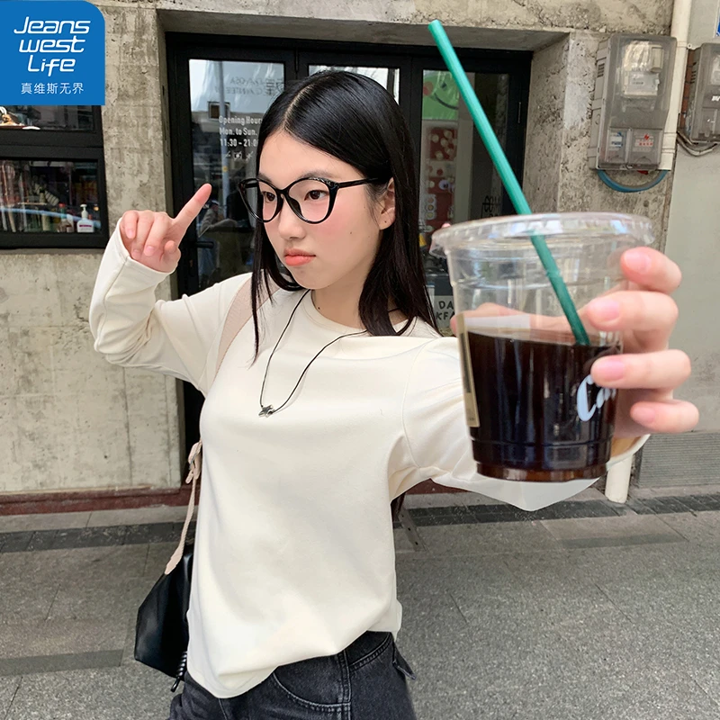 真维斯无界女士260g薄绒打底T恤秋季内搭显瘦百搭韩系慵懒风上衣