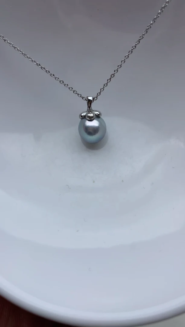 银S925镶嵌ff海水珍珠akoya灰珠吊坠（赠链）8~9mm