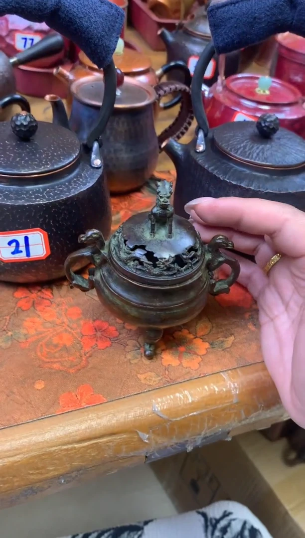 精炼铜双龙小香炉