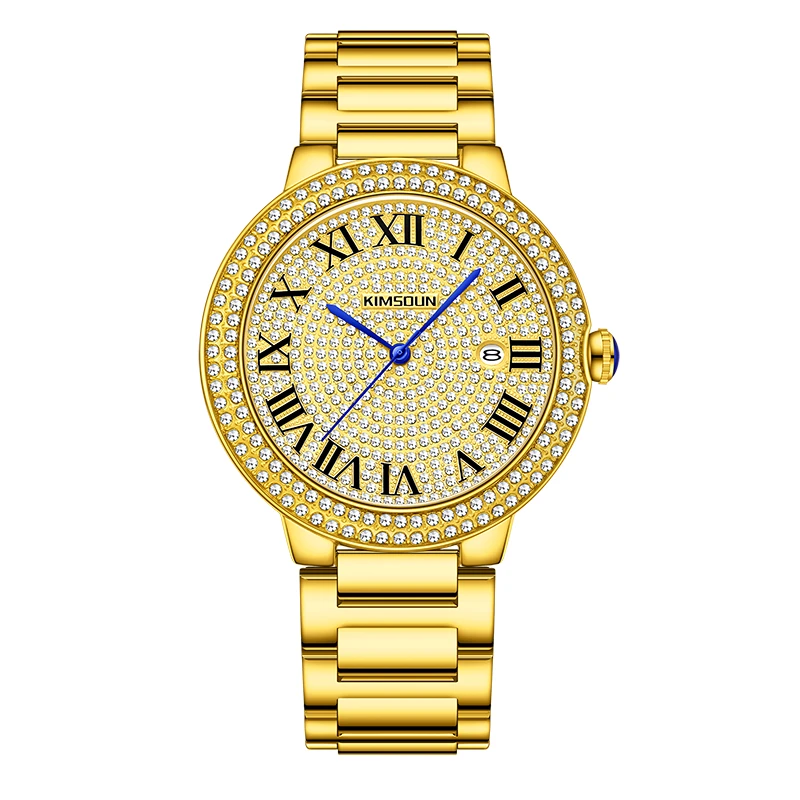 【云仓直发】经典金色钢带镶钻防水夜光多功能百搭潮手表K1837B