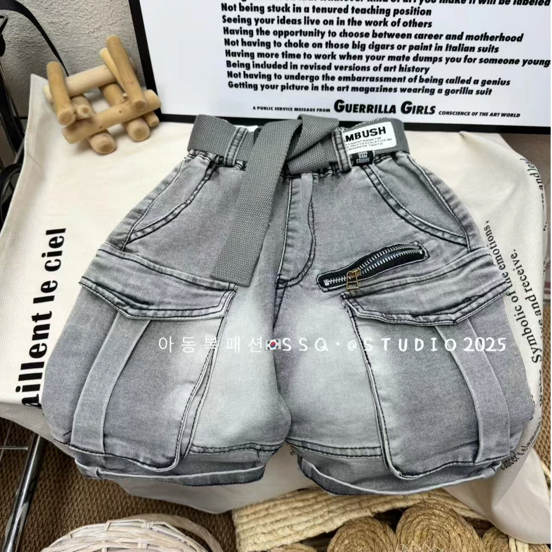 【向子妈】“渣渣灰”工装拉链口袋牛仔短裤软软糯糯FT904