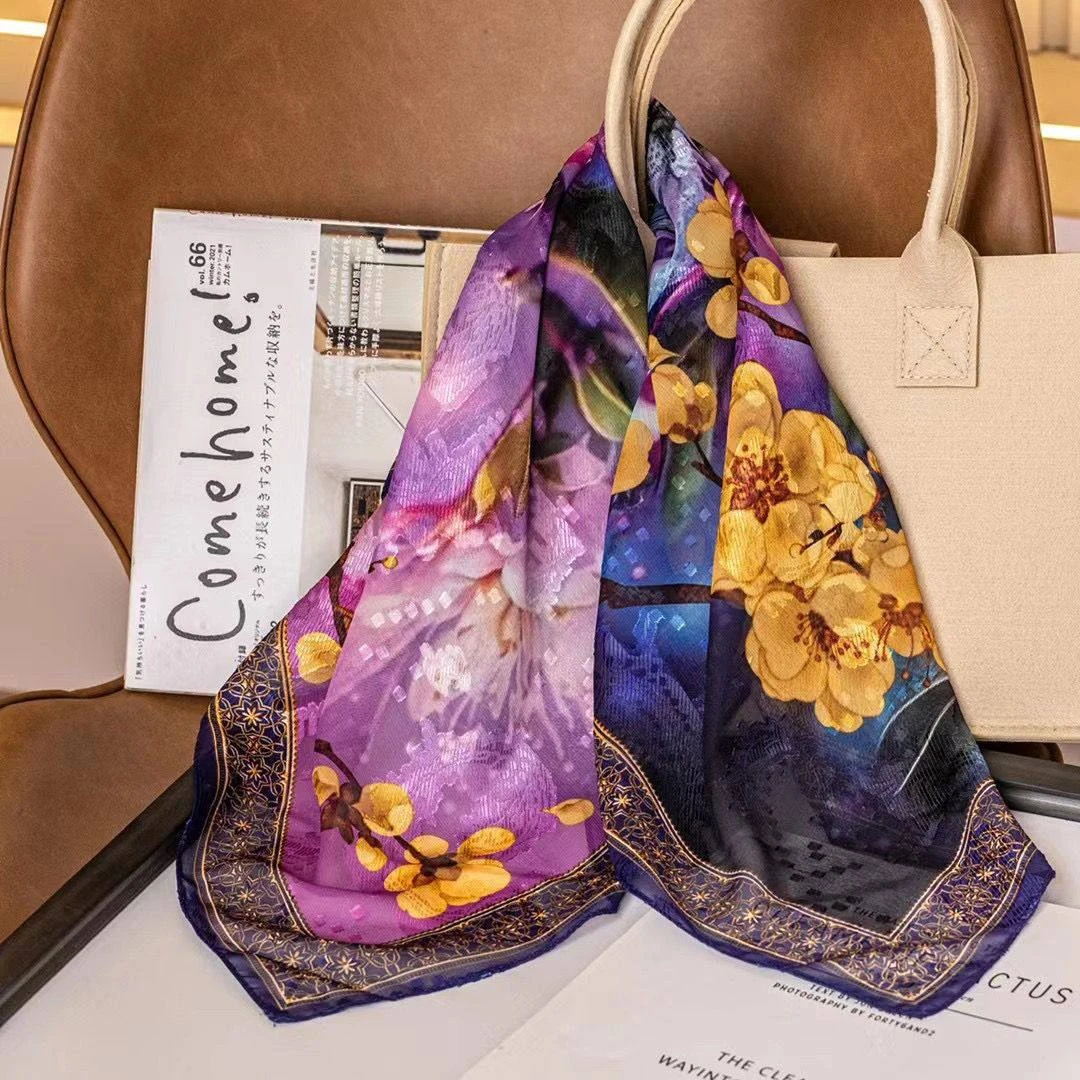 【蝴蝶花】薯莨纱剪花70*70方巾国风款真丝丝巾镂空优雅围巾（076）